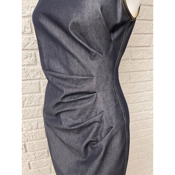 Maggy London Women Stretchy Ruched  Sheath Dress With Yellow Back Zipper Size 4 - Picture 7 of 12